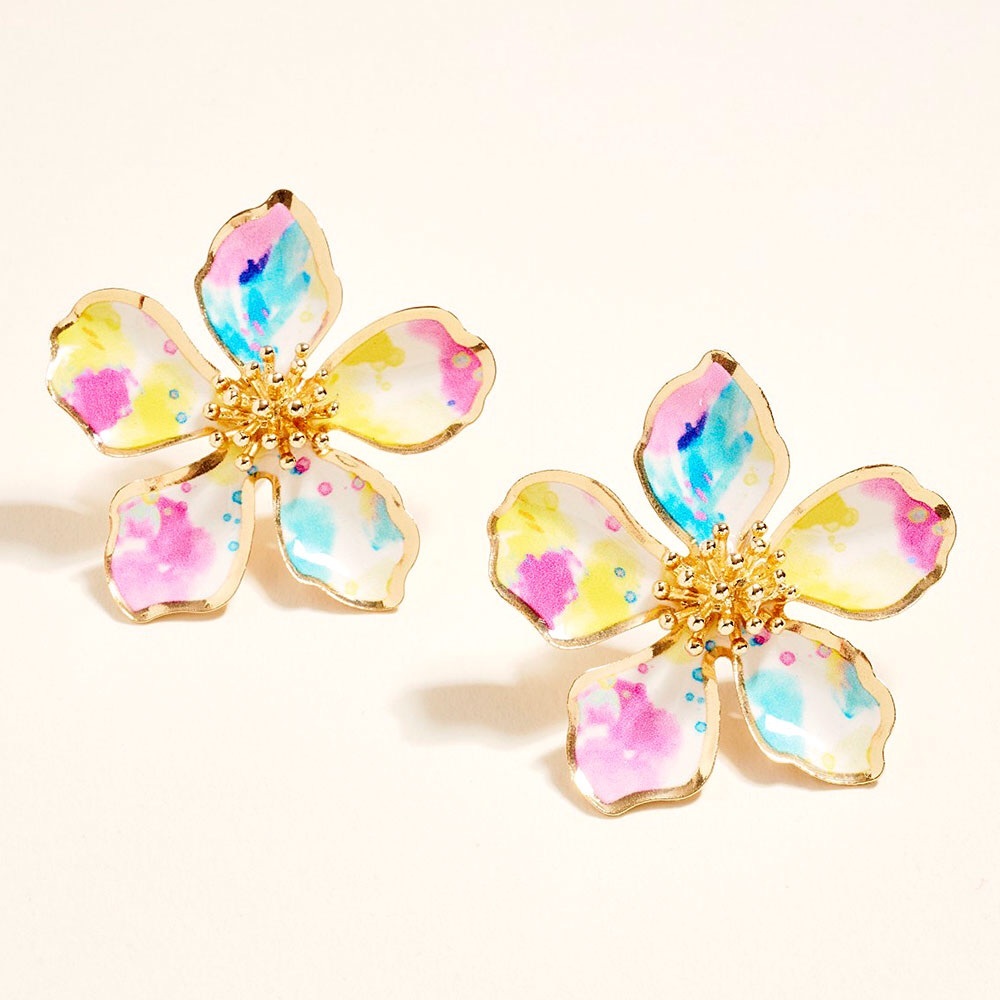 Multicolored Floral Stud Statement Earrings
